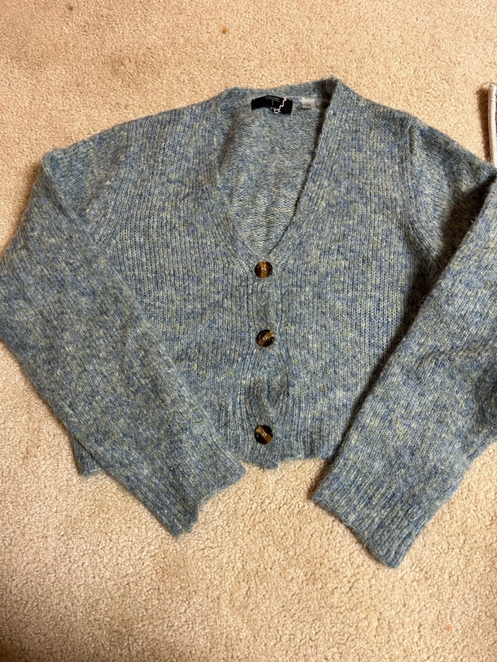 Tahari Heathered Blue V-Neck Button Cardigan